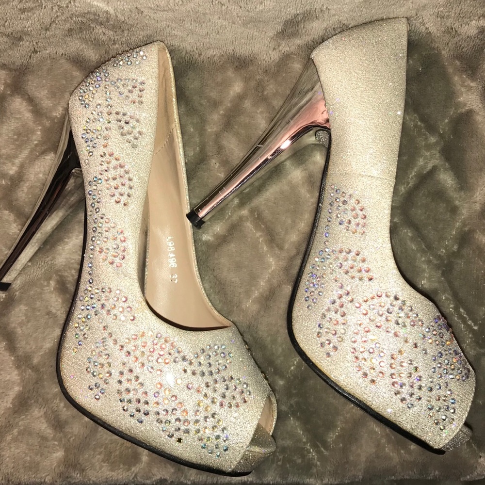 Stylo  Bling Glitter Rhinestone Peep Toe Heels - Picture 7 of 8